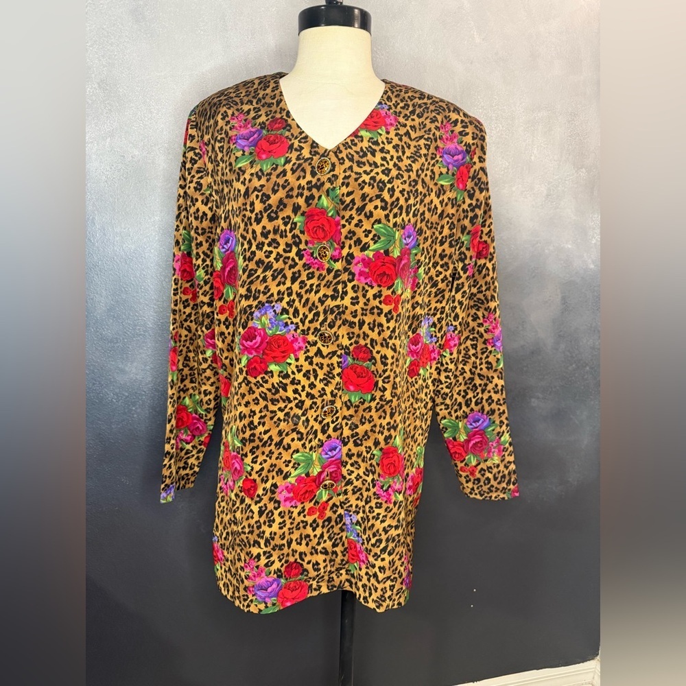 Vintage Shell Kepler Floral Leopard Print Blouse - Excellent Condition